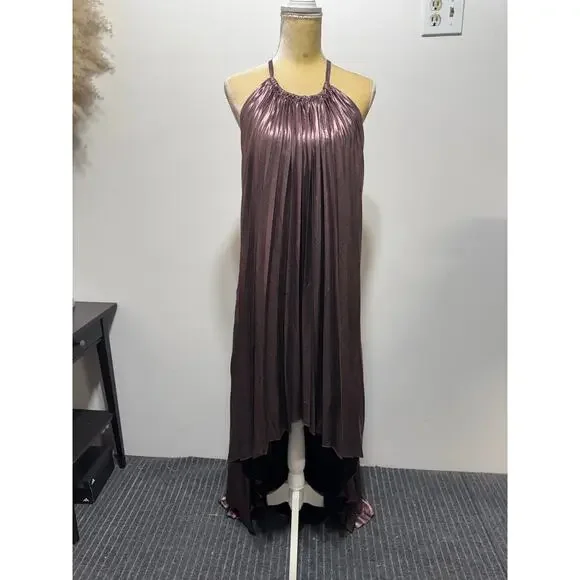 BCBG MAXAZRIA VALARIE Metallic Pleated Halter Gown Hi-Low Dress Size M NWT $368 - Picture 8 of 11